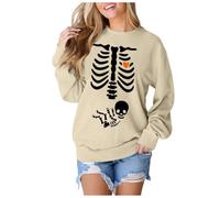 Women's Fashion Hoodies Halloween Sweatshirt X-Ray Skeleton Maternity Sweatshirt Funny Pregnancy Announcement Crewneck Pullover Tops 2024 New