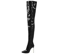 Women's Fashion Knee High Boots Suede Over The Knee Long Boots with High Heels Stylish Pleated Design Comfortable Winter Footwear (Black, 5.5)