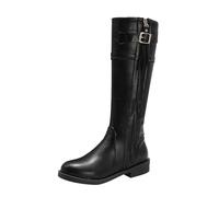 Women's Fashion Knee High Boots Thick Heel Suede Over The Knee Long Boots Stylish Comfortable Winter Footwear (Black, 6.5)