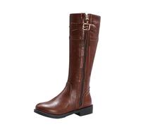 Women's Fashion Knee High Boots Thick Heel Suede Over The Knee Long Boots Stylish Comfortable Winter Footwear (Brown, 7)