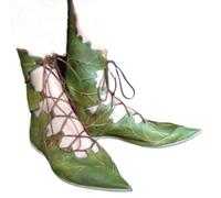 Women's Fashion Leaf Shaped Block Low Heel Flat Ankle Boots Pointed Toe Lace Up Short Booties Casual Vintage Gothic Shoes, Green, 6 UK