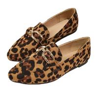 Women's Fashion Leopard Print Loafers, Premium Animal Print Slip-On Suede Shoes for Women Comfort Low Heel Dress Office Penny Loafer Flats (6.5,Brown)