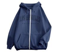 Women's Fashion Letter Printed Zipper Hoodie Long Sleeve Casual Sports Sweatshirt with Pocket and Drawstring, Comfort Cropped Jumper For Women, Ladies Personalised Pullover, Plus Size Clothing