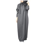 Women's Fashion Long Dress Hooded Splicing Sweatshirt Dress Solid Color Long Sleeve Casual O Neck Sweatshirt Dresses Cool Sweatshirts Thin Long Hoodie Grey