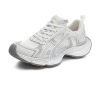 Women's Fashion Mesh Trainers - Casual Lace-Up Lightweight Spring Autumn Breathable Oxford Sneakers with Color Matching Trend, Versatile Flats Shoes,White-36