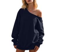 Women's Fashion One Shoulder Sweatshirts Solid Off The Shoulder Trendy Tops Aesthetic Outfits Comfort Cotton Sweatshirts Funny 2025 Workou Personalized Cool Womens Y2K Vintage Cute Navy