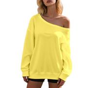 Women's Fashion One Shoulder Sweatshirts Solid Off The Shoulder Trendy Tops Aesthetic Outfits Comfort Cotton Sweatshirts Funny 2025 Workou Personalized Cool Womens Y2K Vintage Cute Yellow