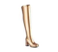 Women's Fashion Over-The-Knee Boots Elastic Long Thick Heel Stylish Large Size Winter Warm Comfortable Slip Durable (Gold, 4.5)