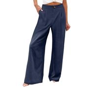 Women's Fashion Pants Temperament Personality Solid Color Trouser Elastic Waist Striped Straight Leg Casual Denim Cotton Pants for Women Stretchy Office Work Smart Relaxed Fit Trouser