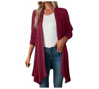 Women's Fashion Plain Long Sleeve Cardigan Long Loose Top Jacket Coat, red, L