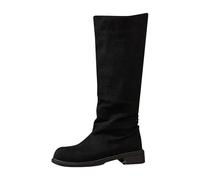 Women's Fashion Platform Knee High Boots Stylish Faux Suede Chunky Heeled Tall Booties Pull On Mid Heel Round Toe Combat Motorcycle Boot with Buckle Side Zipper UK 2026 Black