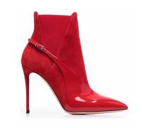 Women's Fashion Plus Size High Heels Short Booties Pointed Toe Stiletto Heel Slip on Ankle Boots Elegant Buckles Formal Party Office Dress Booties,red,11 UK