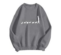 Women'S Fashion Printed Hoodless Sweatshirt | Crew Necks Sweatshirts Sweat Shirts Long Sleeves Fleece Longline Pullover Sweatshirt Tops Casual Loose Coat Warm Going Out Sweatshirt Ladies Dark Gray