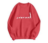 Women'S Fashion Printed Hoodless Sweatshirt | Crew Necks Sweatshirts Sweat Shirts Long Sleeves Fleece Longline Pullover Sweatshirt Tops Casual Loose Coat Warm Going Out Sweatshirt Ladies Red