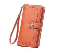 Women's Fashion Retro Long Wallet Multi Function Large Capacity Wallet Handbag Girls Just Wanna Have Funds Wallet (Orange, One Size)
