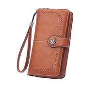 Women's Fashion Retro Long Wallet Multi Function Large Capacity Wallet Handbag Girls Just Wanna Have Funds Wallet (Brown, One Size)
