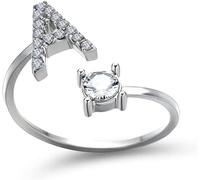 Women's Fashion Rhinestone Adjustment 26 Letter Open Couple's Ring Initial Ring Fashion Jewellery A,SilverDurability