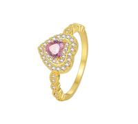 Womens Fashion Rings 14K Yellow Gold Rings Au585 Lab Created Tourmaline Heart Size S 1/2 Modern for Wife Thanksgiving Jewelry