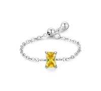 Womens Fashion Rings, Promise Ring to Myself Adjustable Chain Design with Solitaire Rectangular Citrine 0.4ct 18K White Gold Size P 1/2