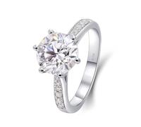 Womens Fashion Rings, Simple Promise Rings for Women Half Eternity with 6-Prong Solitaire Round Moissanite 2ct 18.1K White Gold Size N 1/2
