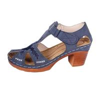 Women's Fashion Sandals Elegant Embroidered Cutout Platform Sandals For With Open Toe And Comfortable Heiress Heel (Blue, 4)