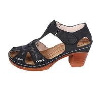 Women's Fashion Sandals Elegant Embroidered Cutout Platform Sandals For With Open Toe And Comfortable Heiress Heel (Black, 4)