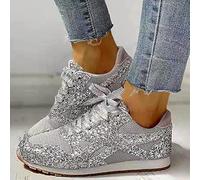 Women's Fashion Sequins Casual Lace Up Sport Shoes Sneakers Glitter Breathable Crystal Bling Ladies Running Shoes