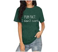 Women's Fashion Shirt O-Neck Letter Print Shirts Short Sleeve Casual O-Neck T-Shirt Summer Daily Top Blouse Neon Top, Green, XL