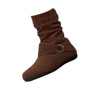Women's Fashion Short Boots Suede Back Heel Chunky Mid Calf Boots Women's Mid Calf Boots Glitter Rain Boots (Coffee, 4)