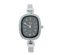 Women's Fashion Simple Diamond Oval Digital Scale Dial Quartz Analog Watch Fine Mesh Alloy Band, Black, bracelet