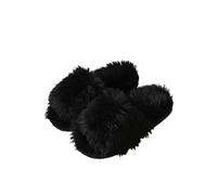 Women's Fashion Solid Color Classic House Cotton Slippers Open Toe Light Cozy Fluffy Flip Flops Black,Size 5.5-6 UK