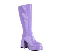 Women's Fashion Solid Color Long Boots Smooth Zipper High Heel Chunky Boots High Thigh Boots for Women Leather (Purple, 5.5)