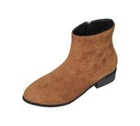 Women's Fashion Solid Color Short Boots PU Casual Short Boots Back Heel Short Heel Mid Calf Boots Dress Winter Boots Women (Brown, 4.5)