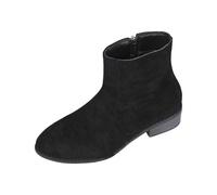 Women's Fashion Solid Color Short Boots PU Casual Short Boots Back Heel Short Heel Mid Calf Boots Dress Winter Boots Women (Black, 5)