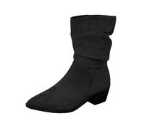 Women's Fashion Solid Color Short Boots Suede Pointed Toe Back Heel Short Heel Mid Calf Boots Over The Knee Leather Boots for Women (Black, 4)