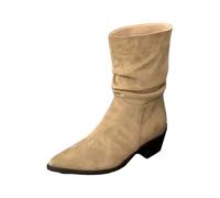 Women's Fashion Solid Color Short Boots Suede Pointed Toe Back Heel Short Heel Mid Calf Boots Over The Knee Leather Boots for Women (Khaki, 5)