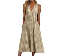 Women's Fashion Stripe Printed Pocket Dresses, Casual V-Neck Sleeveless Long Dresses, Summer Button up Loose Dresses