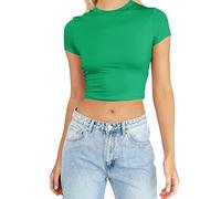 Womens Fashion Summer Short Sleeve Cute Crop Tops Casual Basic Crewneck Slim Fit T Shirts Women Workout Shirts Green