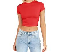Womens Fashion Summer Short Sleeve Cute Crop Tops Casual Basic Crewneck Slim Fit T Shirts Women Workout Shirts Red