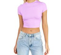 Womens Fashion Summer Short Sleeve Cute Crop Tops Casual Basic Crewneck Slim Fit T Shirts Women Workout Shirts Silver
