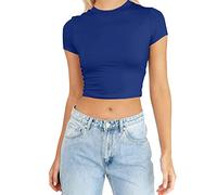 Womens Fashion Summer Short Sleeve Cute Crop Tops Casual Basic Crewneck Slim Fit T Shirts Women Workout Shirts Dark Blue