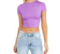 Womens Fashion Summer Short Sleeve Cute Crop Tops Casual Basic Crewneck Slim Fit T Shirts Women Workout Shirts Purple