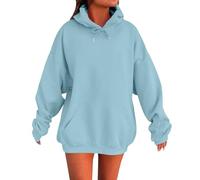 Women's Fashion, Sweatshirt, Hoodies for Women UK Oversized Fashion Trendy Solid Colour Sweatshirts Ladies Long Sleeve Autumn Winter Thermal Fleece Hooded Pullover Jumpers with Pockets Light Blue