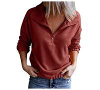 Women's Fashion Sweatshirt Long Sleeve Hoodie Collar Sweatshirt Solid Fleece Stand-Up Collar Zip Soft Top Blouse Underlayer Women's Blouse, red, XL