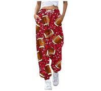 Women's Fashion Sweatshirt Pumpkin Halloween Sports Trousers with Print Bottom Pockets Jogging Pants Gym High Waist Wide Pants, F-red, L