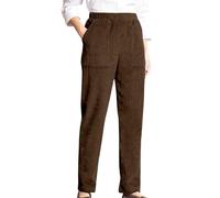 Women's Fashion Temperament Personality Solid Color Elastic Waist Striped Straight Leg Casual Pants Corduroy Pants for Women Stretchy Office Work Smart Relaxed Fit Trouser Brown
