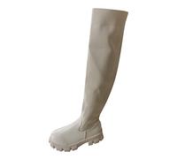 Women's Fashion Thick Bottom Solid Over-The-Knee High Boots Stylish Comfortable Winter Warm Ladies -High Boots (Beige, 6)