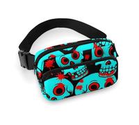 Women's Fashion Waist Bag, Portable Belt Bag, with Adjustable Strap for Running Hiking Traveling Halloween Cool Red Blood Zombie Skull