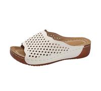 Women's Fashion Wedge Slippers Open Toe Leather Comfortable Hollow Out Design Casual Shoes For Ladies With Elegant Style (White, 6.5)