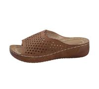 Women's Fashion Wedge Slippers Open Toe Leather Comfortable Hollow Out Design Casual Shoes For Ladies With Elegant Style (Brown, 5)
